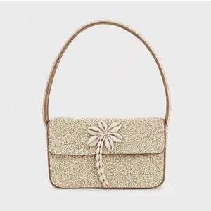 Ziyan Handicraft <b>White</b> Golden Beaded <b>Clutch</b> <b>Bag</b> Cotton Fashion Durable Single Animal Print Stripes Hand Embroidery Magnetic - Product Image 1