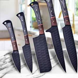 ชุดมีดครัวเหล็ก 5 ชิ้น ด้ามไม้ ใบมีดตีลาย โค้งตรง ความหนา 0.6 มม. - Product Image 1