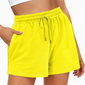 Women's White Cotton Fleece Shorts High <b>Waist</b> Drawstring Casual Loose Fit Breathable Knitted Regular Style Wholesale Supplier - Product Image 4