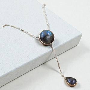 Collier en argent sterling 925 avec pendentif en améthyste en forme de Y, pierres précieuses naturelles rondes et en forme de poire, pendentif en moissanite pour femmes - Product Image 2