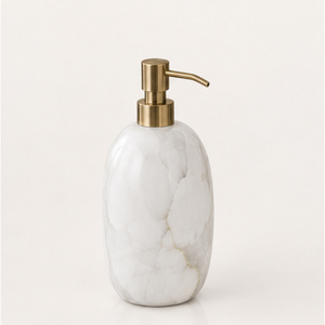 Distributeur de savon de luxe en marbre blanc avec pompe en laiton doré, flacon de lotion en pierre naturelle pour salle de bain moderne et décoration d'hôtel - Product Image 3