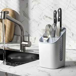 Kitchen Utensil Holder with Drain Holes Plastic Cutlery Organizer Spoon Fork Knife Storage <b>Rack</b> Countertop Drying Holder - Product Image 1