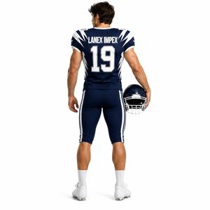 Nuevo Diseño de Uniforme de Fútbol Americano para Hombre, Conjunto de Jersey y Pantalones con Estampado por Sublimación Azul y Blanco, Número 19, Poliéster Transpirable - Product Image 4