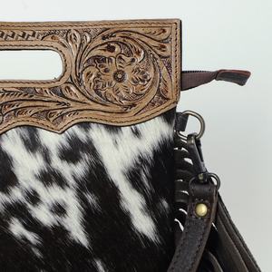 Bolso bandolera de cuero bohemio estilo western con pelo de vaca - Product Image 3