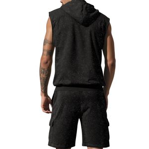 Conjunto de Sudadera sin Mangas y Pantalones Cortos Personalizados para Hombre, Lavado Ácido, Traje Deportivo de Dos Piezas, Ropa Deportiva de Verano, Fabricante OEM ODM, Ropa Urbana - Product Image 5