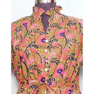 Vestido Corto de Algodón Puro para Mujer, Cuello en V, Estampado de Palmeras Hecho a Mano, Estilo Minimalista, Informal, para Fiestas - Product Image 4