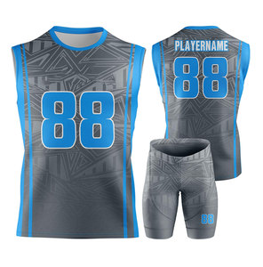 Conjunto de Uniforme de Voleibol Sublimado Personalizado, Sin Mangas, 88, Azul Gris, Patrón Geométrico, Absorbe la Humedad, Ajustado, Unisex para Adultos - Product Image 1