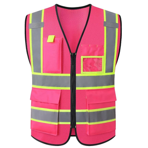 Chaleco de Seguridad Reflectante Rosa de Alta Visibilidad con Múltiples Bolsillos para Guardias, Unisex, para Todas las Temporadas - Product Image 2