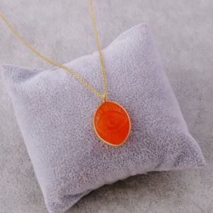 Collier avec pendentif en œil maléfique naturel, forme marquise en cornaline, sculpture artisanale, plaqué or, charme en pierre précieuse - Product Image 4