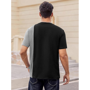Black Grey Vertical Split Colorblock Crew Neck Short Sleeve Soft Casual Daily Men T Shirt <b>Top</b> - Product Image 4