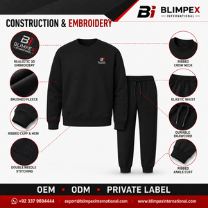 High-Quality OEM Custom Logo Mens Crewneck Sweatshirt Tracksuit Cotton Fleece Pullover Top <b>Cuffed</b> <b>Jogger</b> Pants Set Blimpex Int - Product Image 4