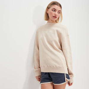Sudadera Beige Extra Grande para Mujer, Cuello Redondo, Manga Larga, Diseño Asimétrico de Punto Sólido, Ropa de Otoño - Product Image 1