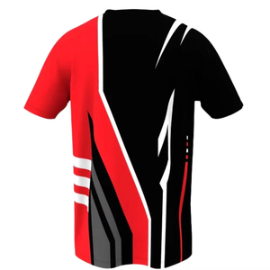 T-shirt sportif à manches courtes pour homme, motif géométrique noir et rouge, col rond, séchage rapide, coupe régulière, tricoté en polyester - Product Image 4