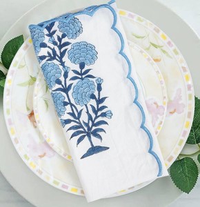 Serviettes en coton indiennes faites à la main de haute qualité, imprimées au bloc, modernes, brodées, 18x18, écologiques, réutilisables, carrées, lot de 6 pour la maison - Product Image 6