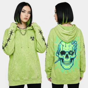 Sweat à capuche lourd 500 GSM violet délavé à l'acide pour femme, avec imprimé graphique informatique « System Failure » et code binaire sur les manches, style Cyberpunk Techwear - Product Image 4