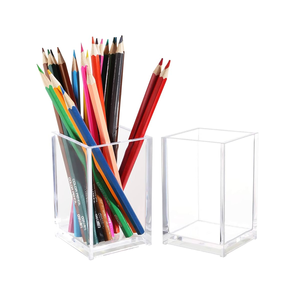 Acrylic <b>Pen</b> Holder At Cheap Price Clear High-end Luxury <b>Gift</b> Table Stand Makeup Brush Holder Square Makeup Cup Stationery Holder - Product Image 2