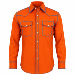 Chemise de travail de soudage pour homme, style western, orange, personnalisée, 2026, avec coutures contrastées, détection par aiguille, fusion sans couture, haute performance - Product Image 1