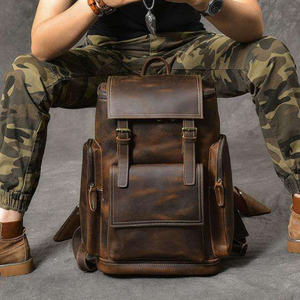 Vintage Leather Travel <b>Backpack</b> Adjustable Strap Durable Zipper Hasp Closure Unisex 36-<b>55L</b> Capacity - Product Image 4