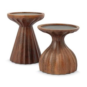 Handcrafted Wooden Candle Holders with Pillar Candles, Rustic Brown Decorative Candle Stand for Living Room, Dining <b>Table</b> - Product Image 3
