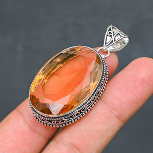 Magnifique pendentif en quartz BEER QUARTZ, pierre précieuse créée en laboratoire, en argent sterling 925, fait main, bijou statement, cadeau pour femme, très demandé - Product Image 2