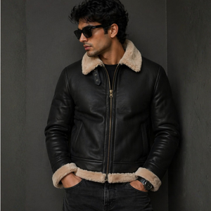 Mens Lambskin Leather <b>Jacket</b> Faux <b>Fur</b> <b>Lined</b> Aviator Bomber <b>Jacket</b> Black Winter Outerwear for Daily Wear - Product Image 1