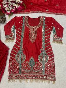 Elegant Red Embroidered <b>Kurta</b> Palazzo Set with Dupatta for Women | Festive Ethnic Wear Salwar Suit - Product Image 6