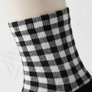Crew <b>Socks</b> Plaid Pattern Black White Checkered Breathable Knitted Regular Style Adult Casual Wear - Product Image 4