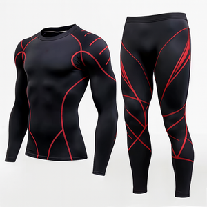 Custom Logo <b>Men's</b> Eco-Friendly Nylon Spandex MMA Rash Guard Set Premium BJJ Grappling <b>Compression</b> <b>Shirt</b> and Tights Set - Product Image 1