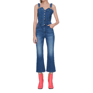 Nuevo Diseño, Mono de Mezclilla Azul Sostenible con Tirantes para Mujer, Pantalones Acampanados, Última Moda, Totalmente Personalizado, Fácil de Usar - Product Image 1