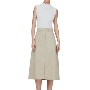 Fabricante de Ropa de Moda Personalizada OEM ODM, Falda Midi Elegante de Tela Suave Tejida en Línea A para Mujer al por Mayor - Product Image 5