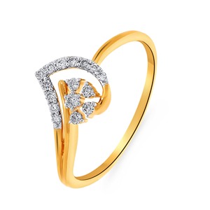 Anillo de Oro Radiante con Detalle de Hoja con Incrustaciones de Diamantes — Piedra Central Redonda de 0.35 Ct, Elegante Diseño Botánico, Opción de Venta al Por Mayor - Product Image 1