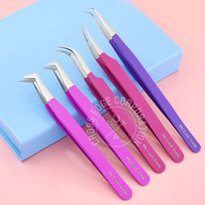 แหนบปลายโค้งงอสำหรับขนตาแบบมืออาชีพ45 90องศาแหนบปลายเส้นใยสแตนเลสแต่ละชิ้น - Product Image 1