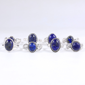 Anillo de Compromiso y Boda para Mujer, Hecho a Mano, con Lapislázuli, Decorativo, con Cuentas, Chapado en Plata de Ley, Estilo Vintage - Product Image 6