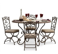 Ensemble de meubles de jardin en fer forgé de style européen traditionnel, table et 4 chaises avec coussins, meubles d'extérieur KHP