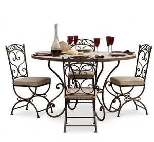 Ensemble de mobilier de jardin en fer forgé de style traditionnel – Table ronde et 4 chaises avec coussins – Mobilier résistant aux intempéries - Product Image 5