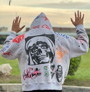 Sudadera con capucha de algodón personalizada para streetwear, con cremallera completa, estampada, de peso pesado, OEM ODM - Product Image 2