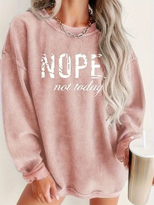 Sudadera tipo túnica de manga larga rosa empolvado para mujer, estilo oversize casual con estampado de letras 'Nope Not Today' - Product Image 4