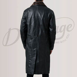 เสื้อโค้ทหนังแท้สีดำสำหรับผู้ชาย  แบบยาว  คอปกขนสัตว์  ให้ความอบอุ่นในฤดูหนาว  ทรงคลาสสิก  ทรงเข้ารูป  กันลม - Product Image 3