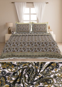 Parure de lit personnalisable 3 pièces en coton 100% imprimé à la main Manthan indien, 200 fils/cm², anti-acariens, toutes saisons, motif floral de qualité supérieure - Product Image 2