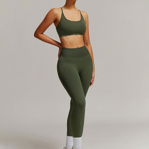 Conjunto de Yoga sin Costuras de 2 Piezas, Top Corto de Cintura Alta y Leggings de Color Sólido con Espalda Cruzada, Ropa Deportiva para Mujer - Product Image 5