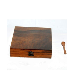 Boîte à épices en bois faite à la main avec 12 compartiments et couvercle en verre, boîte à masala indienne traditionnelle pour le rangement en cuisine - Product Image 3