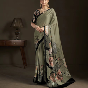 Sari prêt-à-porter et blouse cousue, sari indien en soie crêpe, imprimé floral, sari imprimé numériquement, design magnifique - Product Image 1