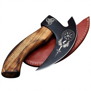 Couteau à pizza industriel en acier à haute teneur en carbone, manche en bois, étui en cuir véritable, revêtement noir, hache de cuisine pour usage de survie - Product Image 1