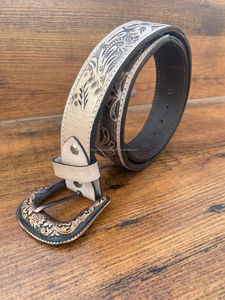 เข็มขัดหัวเข็มขัดโลหะผสมหนังวัวมือสไตล์คาวบอยตะวันตกวินเทจทำด้วยมือเข็มขัดหนังแท้ลายดอกไม้สำหรับทุกเพศ - Product Image 2