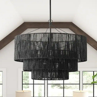Lampe suspendue artisanale en papier tressé noir mat style ferme