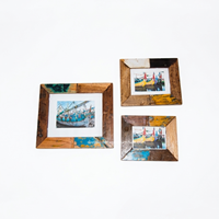 Cadre photo artisanal créatif horizontal en bois de bateau recyclé, écologique, durable, rustique, couleur naturelle, décoration murale pour la maison