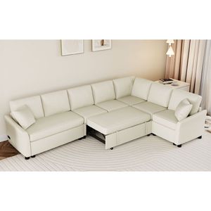 124.8\" L-Shaped Convertible <b>Sofa</b> Bed Pull Out <b>Sleeper</b> with Two Back Pillows Two USB Ports Two Power Sockets - Product Image 3