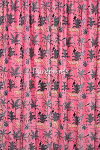 Vintage Cotton Velvet Curtain: Candy Pink Jungle Print, Boho Drapes (Set of Two) Can Be Customized Any Size in Wholesale Price - Product Image 2