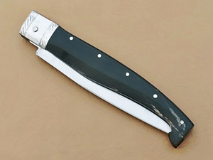 Couteau à pattada artisanal en acier inoxydable avec manche en corne de taureau, fabrication OEM acceptée, lame ultra-affûtée avec étui en cuir - Product Image 5