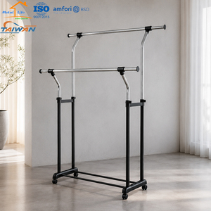 Made in Taiwan Height and Width Adjustable Double Rod Garment Rack Heavy Duty Clothes Rack for Home Dorm - Product Image 1
